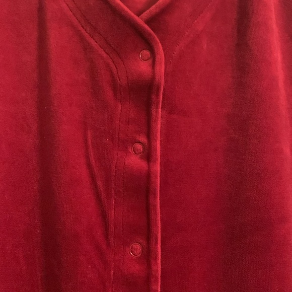 Cranberry Velvet Snap Front Cardigan is Beautiful! Vee Neckline, Soft & Cozy! - Picture 3 of 11